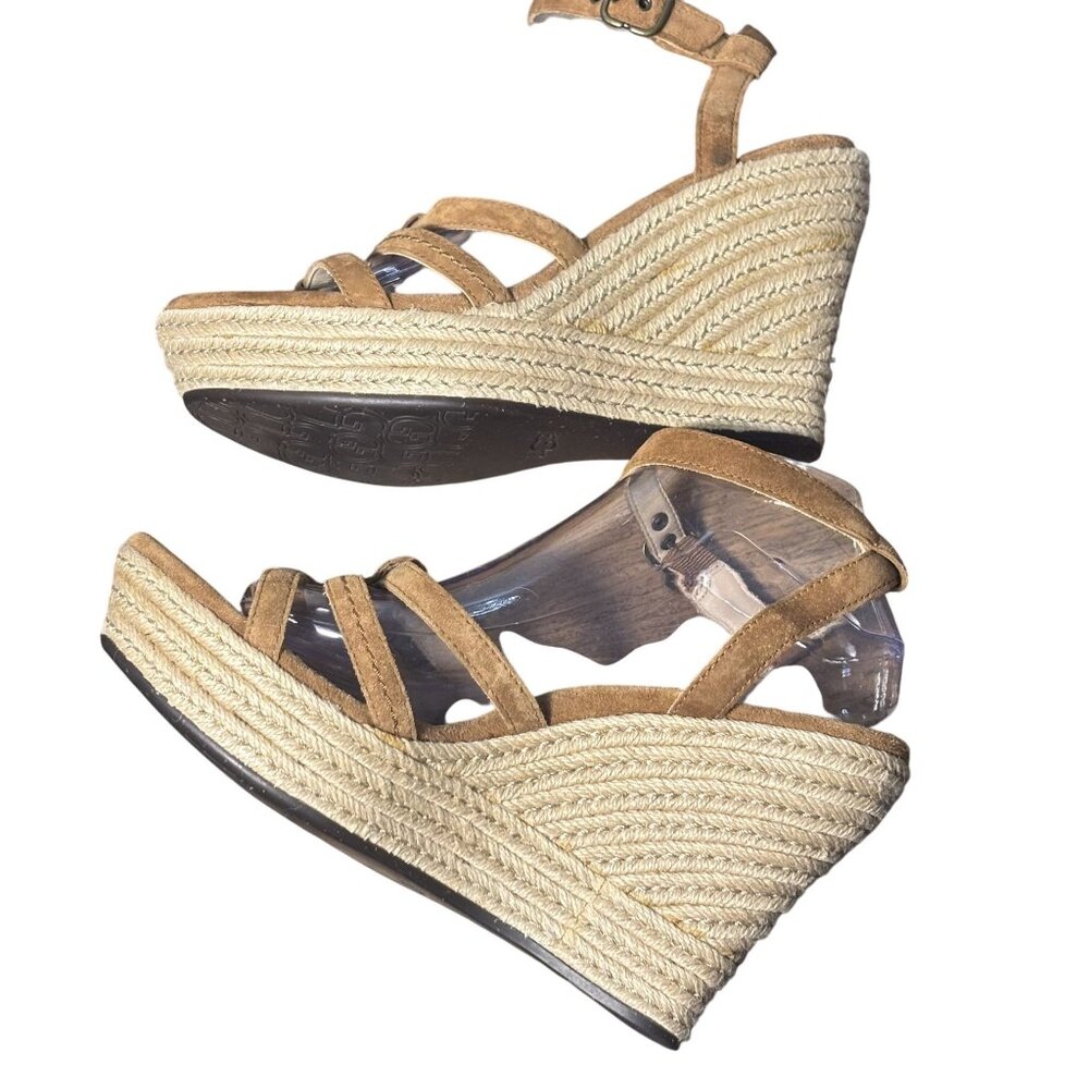 UGG Womens Suede Espadrille Wedge Sandals With Adjustable Ankle Strap Size 10 - Picture 3 of 9